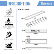 Tile Insert Shower Drain Channel (36 x 4 Inches) with Cockroach Trap (304 Grade) - by Specule